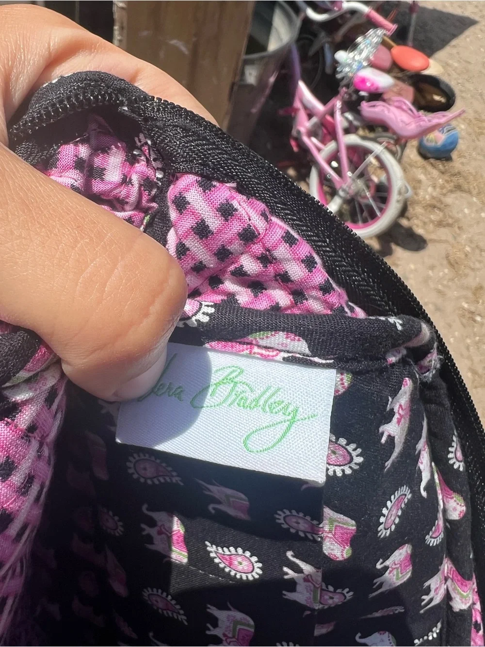 Vera Bradley Elephant Black Pink Satchel Handbag Zip Closure Retired 2007